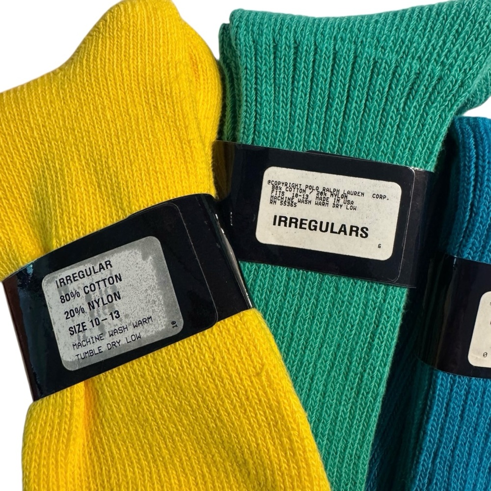 Vtg NOS Polo Ralph Lauren Crew Socks Lot Mens Teal Ribbed Pony Logo 5 Pair Multi - Picture 6 of 10